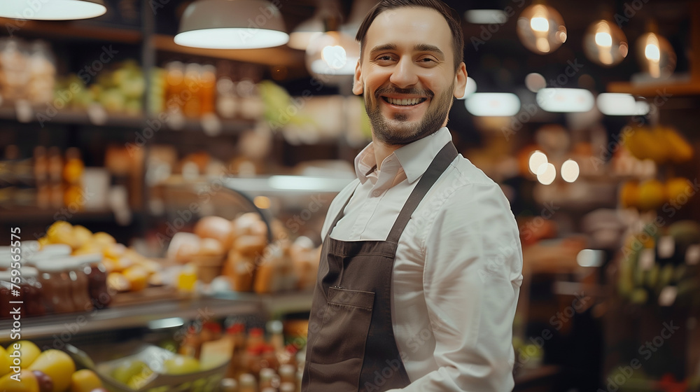 Smiling male seller in health food store