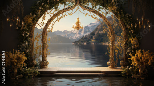 sunrise ceremony arch with mountain view