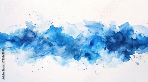 Abstract blue watercolor on white background.The color splashing on the paper.It is a hand drawn