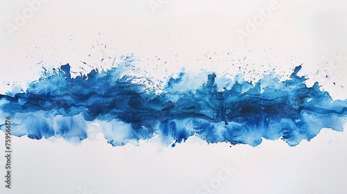 Abstract blue watercolor on white background.The color splashing on the paper.It is a hand drawn