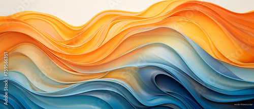 A painting of a wave of blue orange and yello w