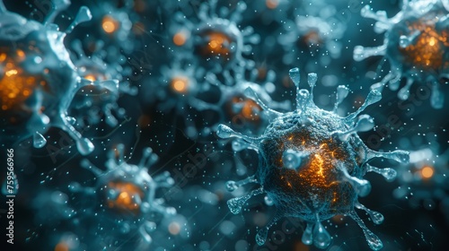 A macro illustration of the virus designed for medical context. Virus cells background