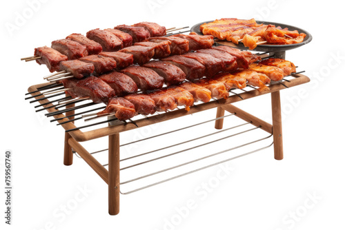 BBQ Grill With Meat and Vegetables. on a White or Clear Surface PNG Transparent Background.