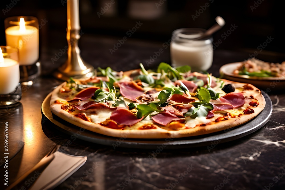 Delicious Pizza with Meat, Vegetables