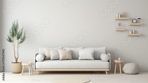 Modern living room interior with empty wall background.