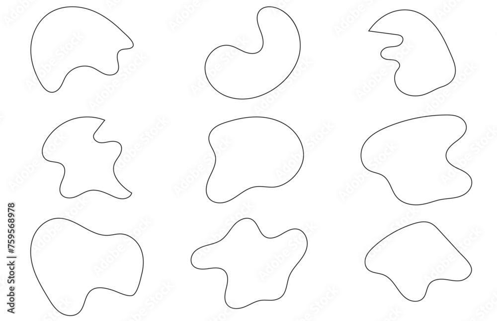 Fototapeta premium Organic blobs set icon. Random shapes cube drop