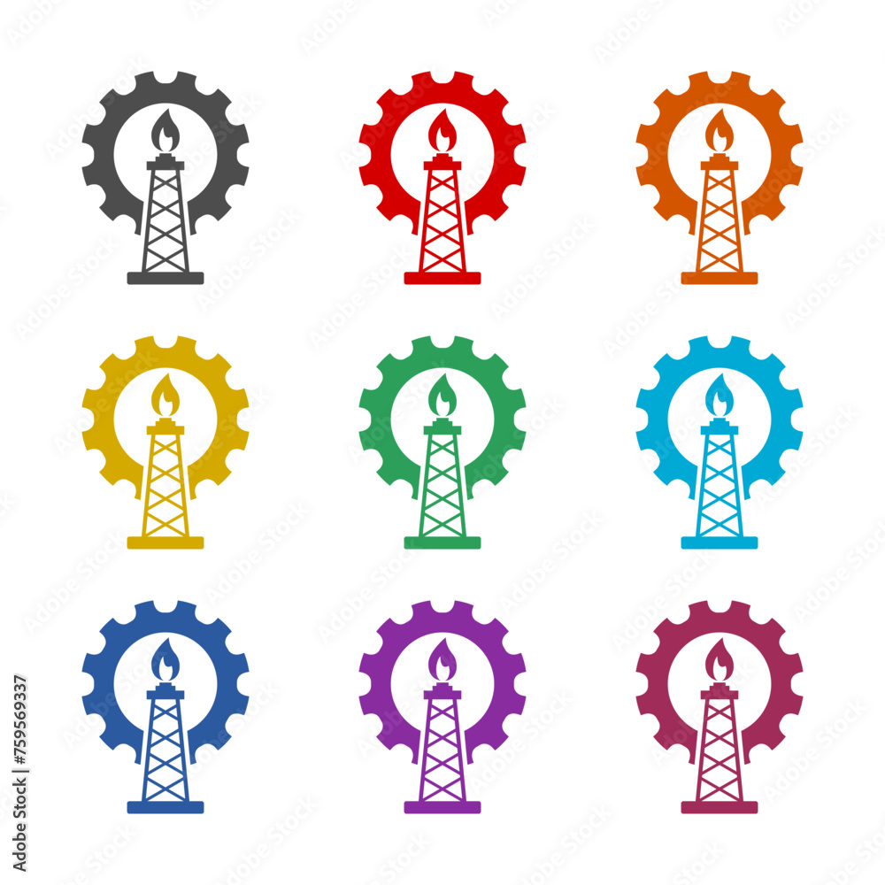 Oil rig gear icon isolated on white background. Set icons colorful Oil rig gear icon isolated on white background. Set icons colorful