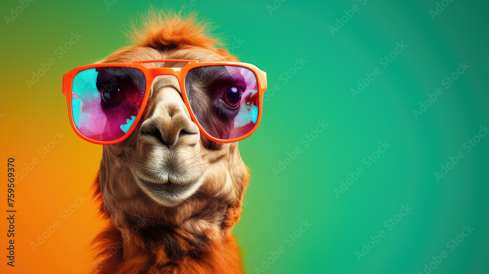 cool llama with sunglasses on vibrant background
