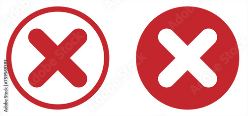 Cross sign element. red x icon circle. photo
