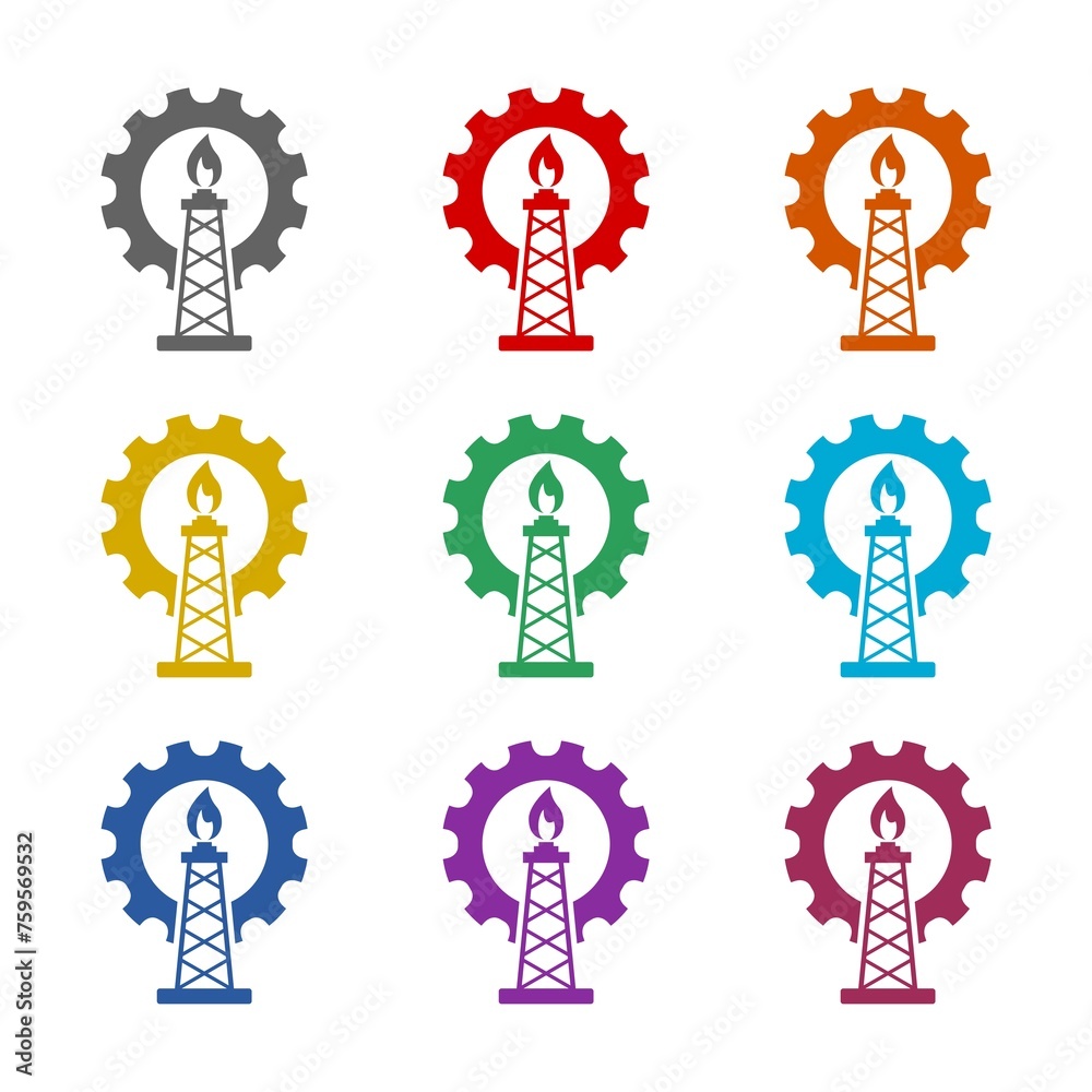 Oil rig gear icon isolated on white background. Set icons colorful Oil rig gear icon isolated on white background. Set icons colorful