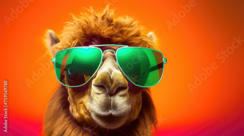 cool llama with sunglasses on vibrant background