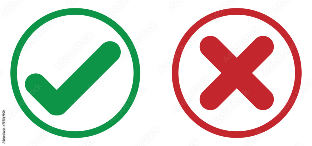 green check mark and red cross isolated vector, yes or no concept. green check mark and red cross isolated vector, yes or no concept.