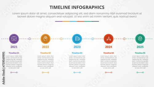 timeline milestone infographic concept with small circle line connection horizontal for slide presentation with 5 point list