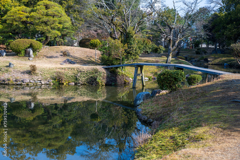 日本の岡山県津山市のとても美しい日本庭園