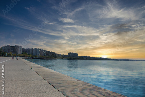 Fototapeta Naklejka Na Ścianę i Meble -  thessaloniki town greece cloudy sky on the beach road 