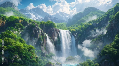 美しい滝の風景,Generative AI AI画像