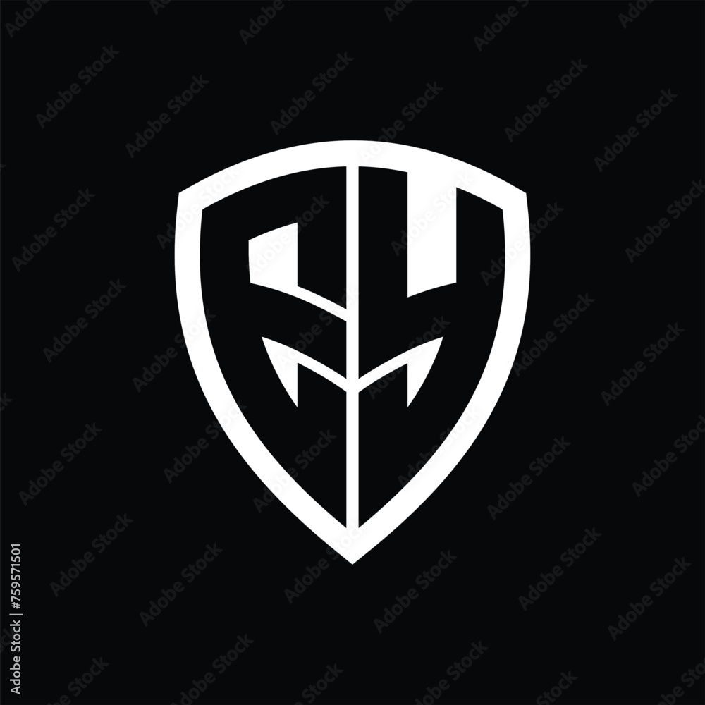 EY monogram logo with bold letters shield shape with black and white color design EY monogram logo with bold letters shield shape with black and white color design