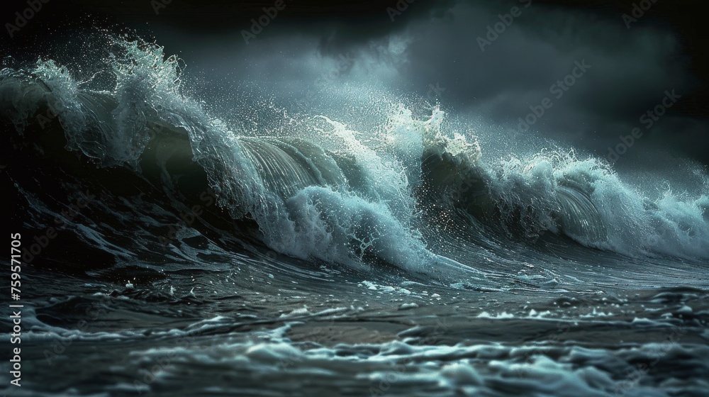 Massive Wave Surging in Open Ocean - obrazy, fototapety, plakaty 
