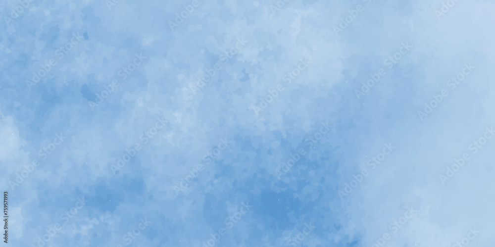 Watercolor stain with hand paint pattern on blue canvas, Clouds and mist background on blue, Creative vintage light sky blue background with various clouds and fogg.
