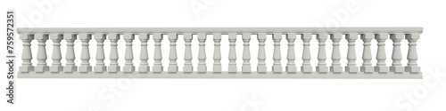 Old classic concrete italian balustrade. White marble balustrade on balcony or Stone handrail in classic roman style isolated on transparent background.