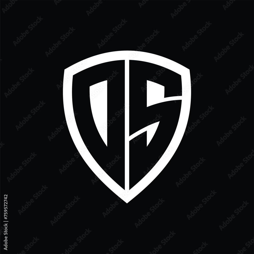 DS monogram logo with bold letters shield shape with black and white color design DS monogram logo with bold letters shield shape with black and white color design