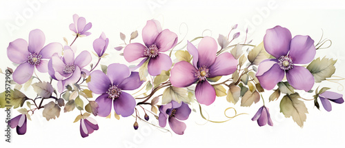 A watercolor painting of purple flowers on a white background
