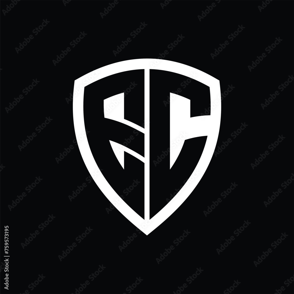 EC monogram logo with bold letters shield shape with black and white color design EC monogram logo with bold letters shield shape with black and white color design