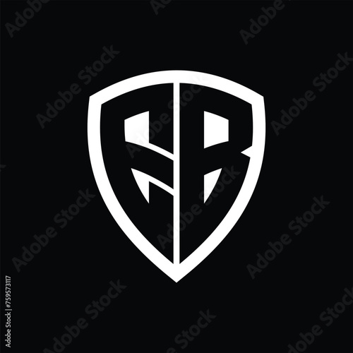 EB monogram logo with bold letters shield shape with black and white color design