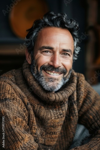 Handsome smiling  happy and pleased stoic man with positive vibes. Portrait of a joyful young man with beautiful hair and fashionable clothes.