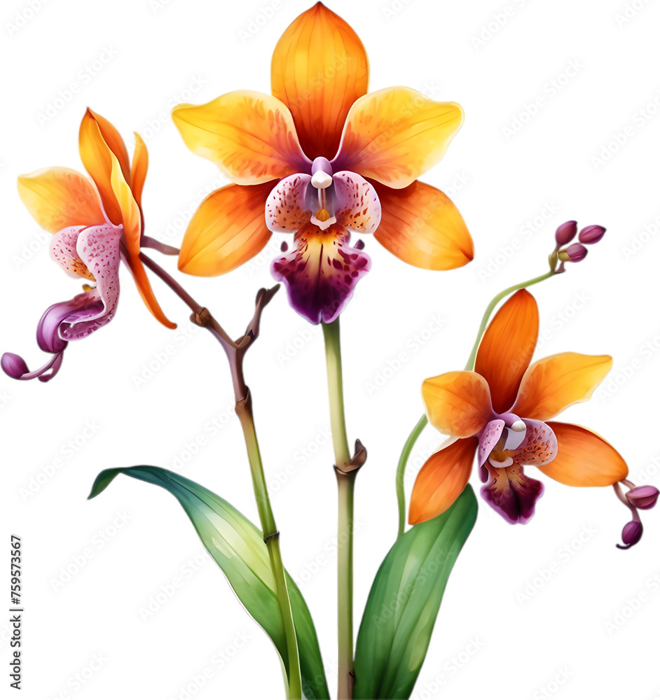 Naklejka premium Watercolor painting of Leopard Orchid (Ansellia gigantea) flower. 