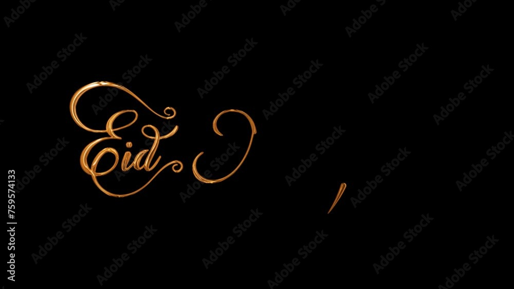 Happy eid greeting motion design animation. Eid Mubarak Animation Text in Gold Color on transparent background. Great for Eid Al Fitr and Adha video introduction video. 4K with alpha channel.