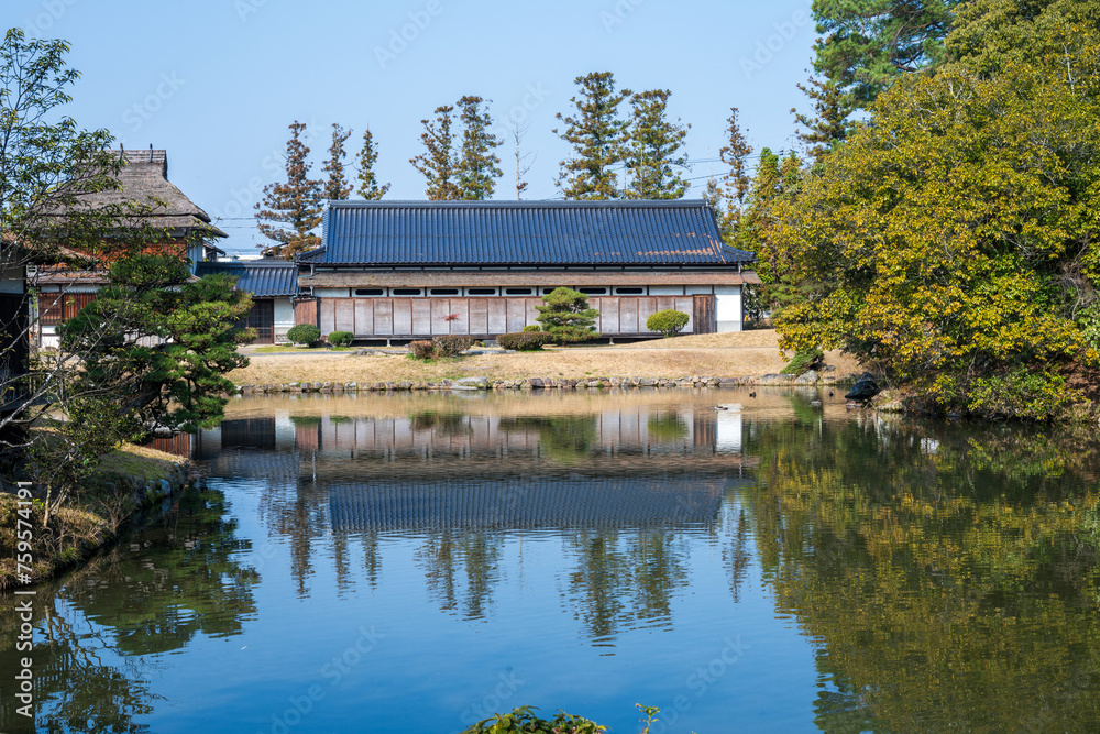 日本の岡山県津山市のとても美しい日本庭園