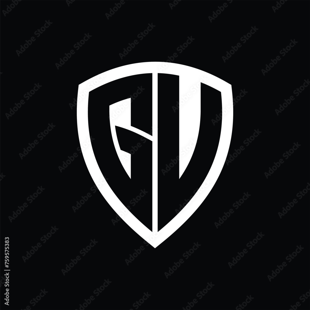GU monogram logo with bold letters shield shape with black and white color design GU monogram logo with bold letters shield shape with black and white color design