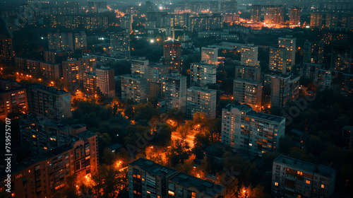 Urban Twilight: Glowing Cityscape at Dusk © Vl
