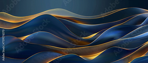 Abstract blue wavy background with gold line wave © Black