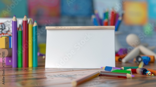 A wooden table topped with lots of different colored pencils