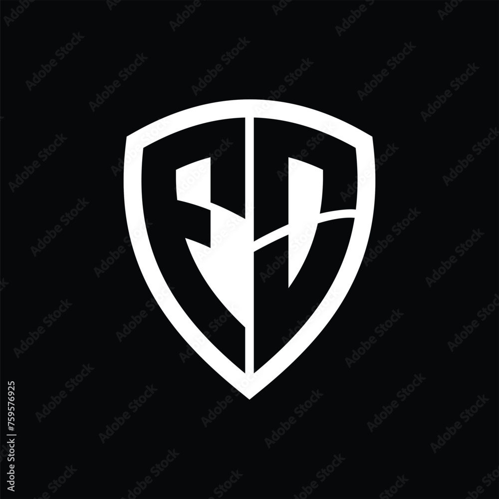 FO monogram logo with bold letters shield shape with black and white color design FO monogram logo with bold letters shield shape with black and white color design