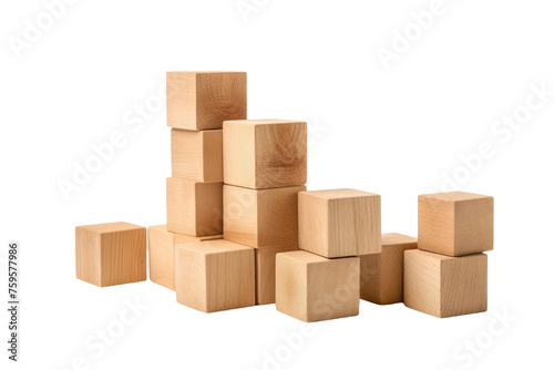 Stack of Wooden Blocks. on a White or Clear Surface PNG Transparent Background.
