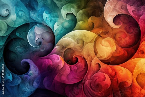 A colorful abstract painting with swirls and curves