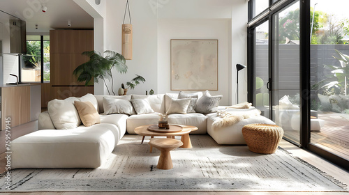 Scandinavian style living room incorporating soft, plush area rugs for underfoot comfort