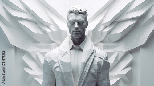 white geometric abstract 3d sculpture of a man