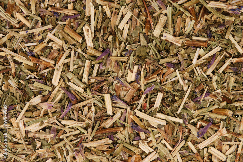 Overhead view of dried ysop leaves, stalks and blossoms (Hyssopus officinalis) Overhead view of dried ysop leaves, stalks and blossoms (Hyssopus officinalis)