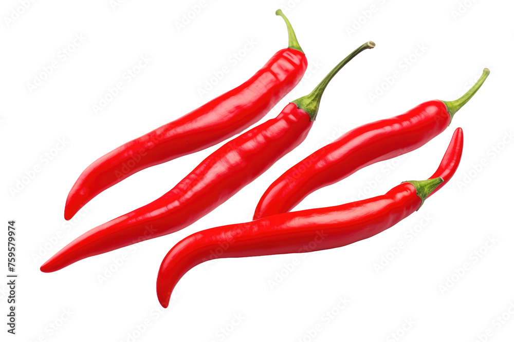 Three Red Peppers on a White Background. on a White or Clear Surface PNG Transparent Background.
