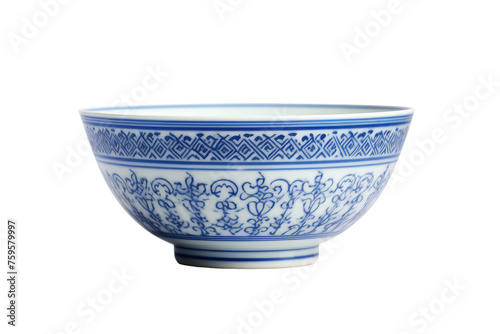 Blue and White Bowl on White Background. on a White or Clear Surface PNG Transparent Background.