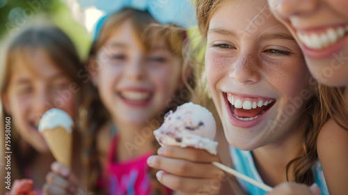 A family ice cream outing  with smiles and laughter over scoops of delicious flavors.
