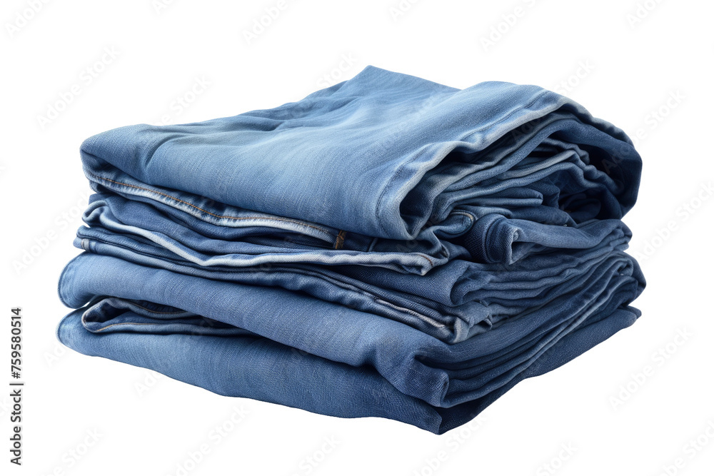 Stack of Folded Jeans on White Background. on a White or Clear Surface PNG Transparent Background.
