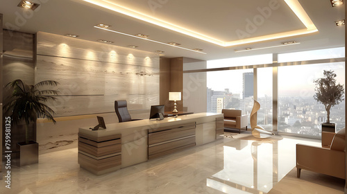 Modern minimalist office interior design promoting a sense of openness and tranquility