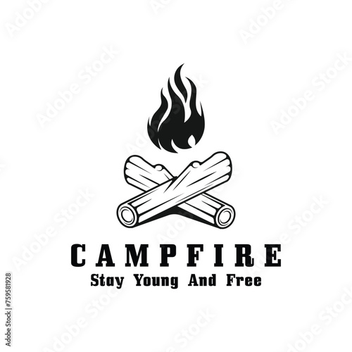 vintage Campfire Logo Design, Camping Vector. Logo for camping , adventure wildlife , campfire and wilderness