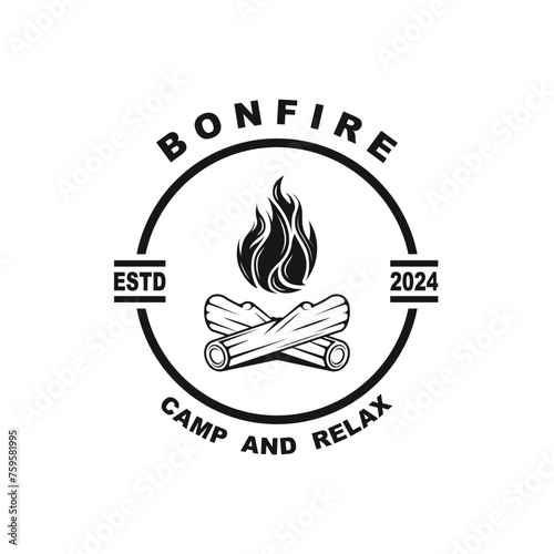 vintage Campfire Logo Design, Camping Vector. Logo for camping , adventure wildlife , campfire and wilderness