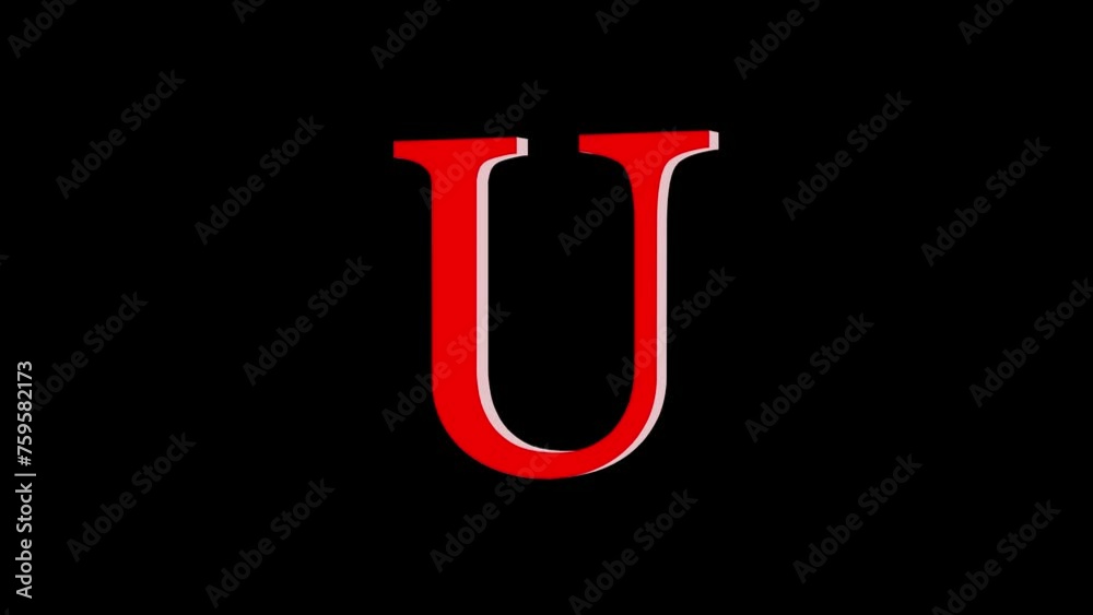 3d U letter logo loopable rotated red color animation black background 3d U letter logo loopable rotated red color animation black background